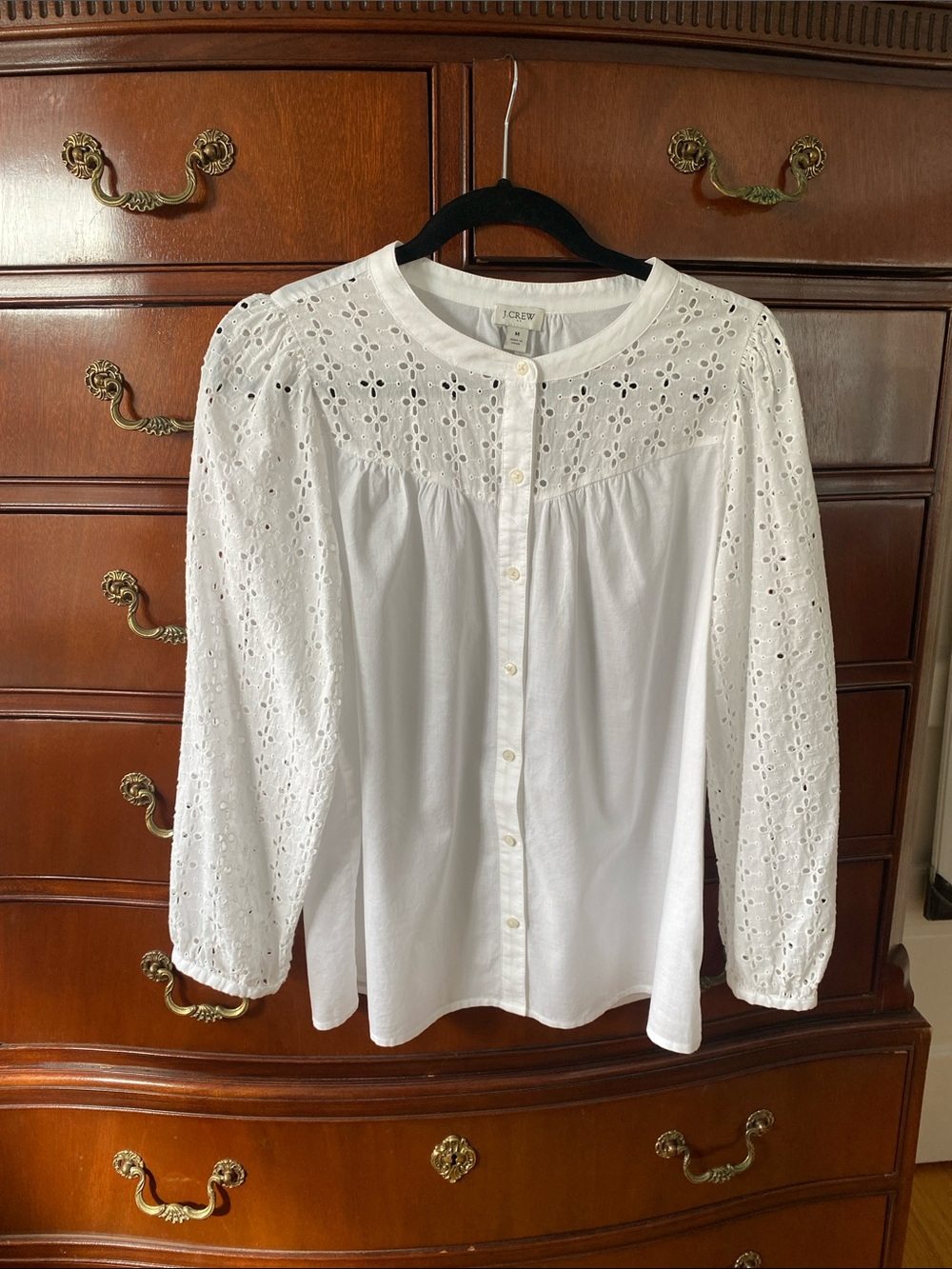 J. Crew White Eyelet Button-Front Peasant Top